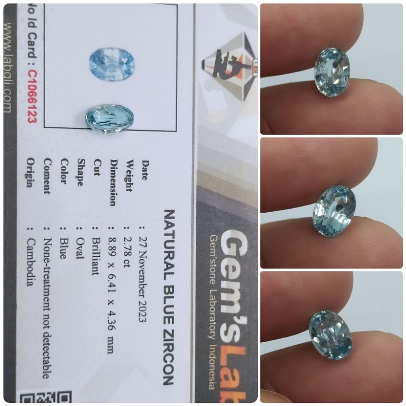 Natural Blue zircon Cambodia top Luster 2,7 ct memo GLI