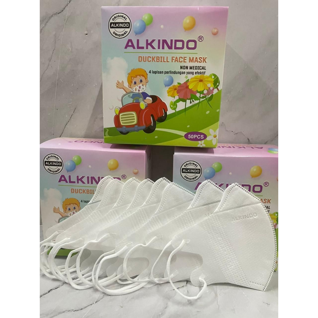 Masker Duckbill anak Tebal isi 50 / Masker duckbill tebal berlogo anak Alkindo