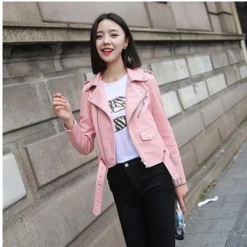 jaket wanita model Korea / Jaket kulit cewek Casual / Jaket Kulit keren / Jaket Motor Touring