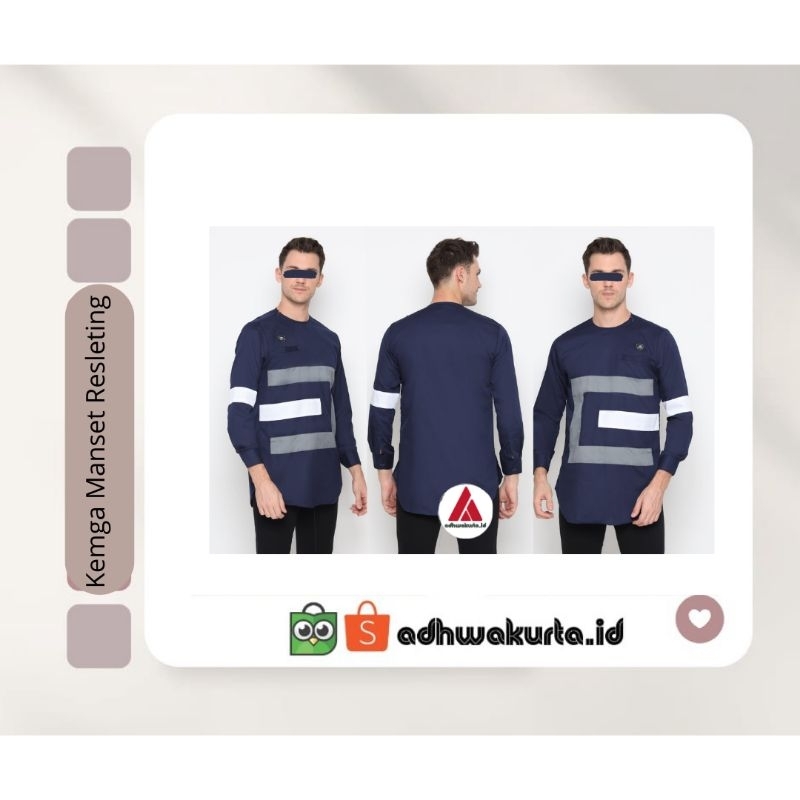 [Al Muslim] Kemga Kemeja Gamis Kekinian Koko Pria Dewasa Lengan Panjang Tangan Manset Resleting Biru