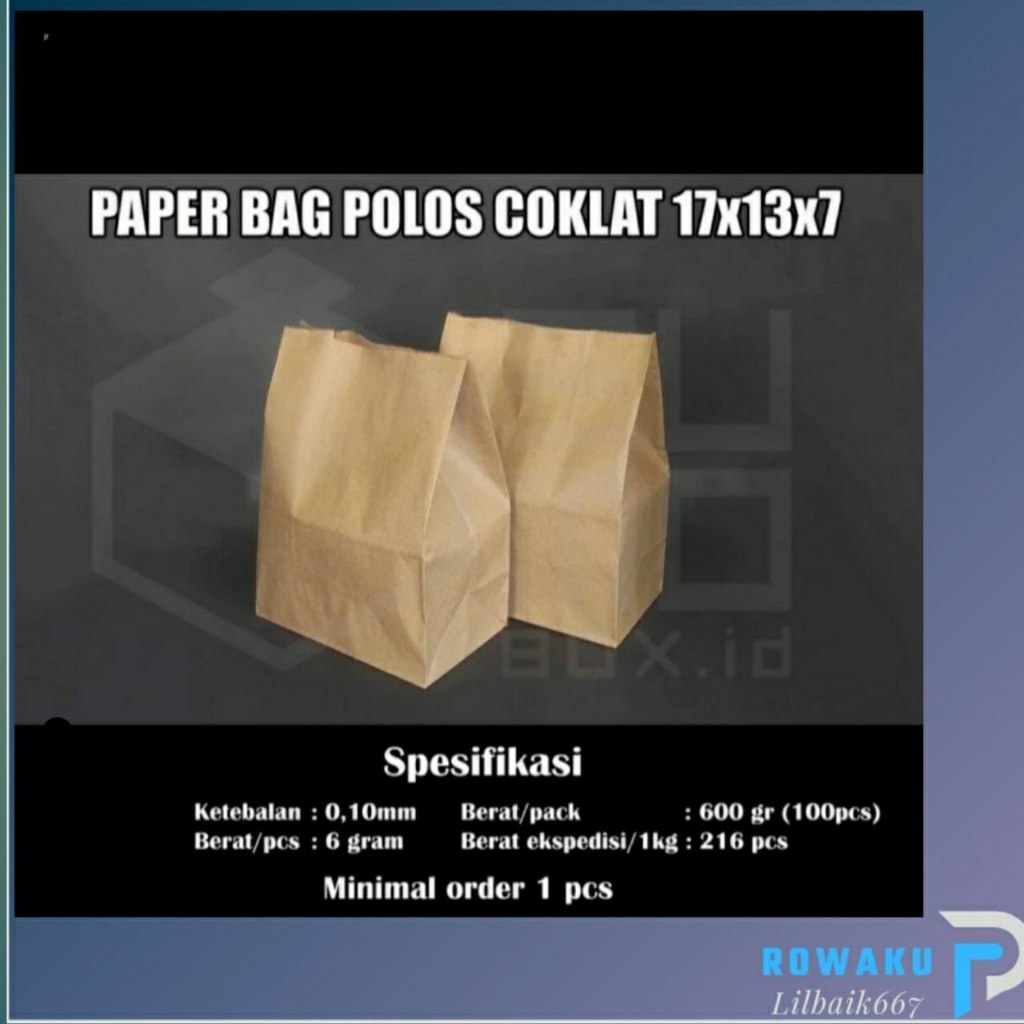 

Paper Bag Polos Putih Coklat / Kantong Kertas Gorengan (Ecer/Pcs) 13 x 8 x 24 - Size 17 x 13 x 7