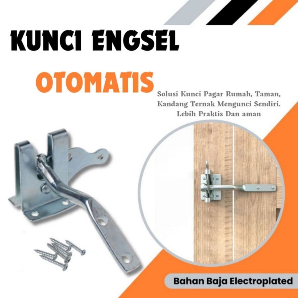 Grendel Slot Kunci Engsel Pintu Pagar Taman Otomatis Bahan Baja Electroplated