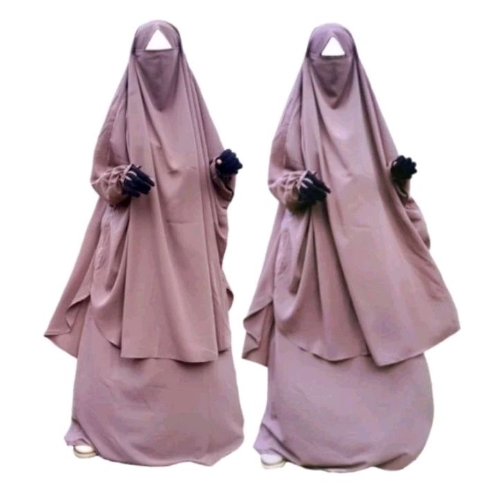 Set Umroh Haji French khimar lengan zipper plus rok bahan wolfis grade A