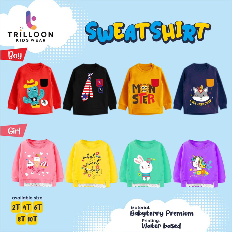 SWEATSHIRT TRILLOON 2-10T / ATASAN ANAK LAKI LAKI PEREMPUAN