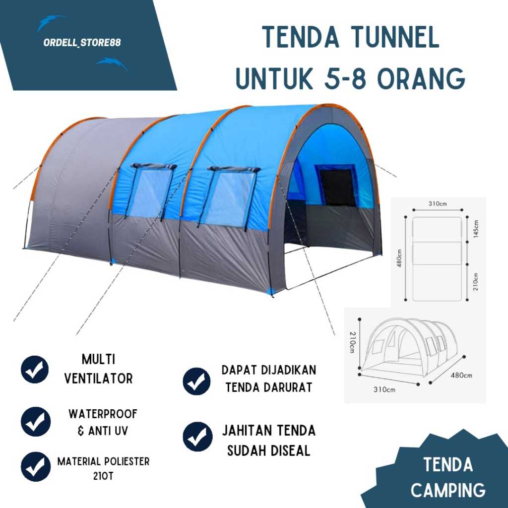 Tenda Camping Tunnel 5-8 Orang Tent Camping Tunnel Waterproof