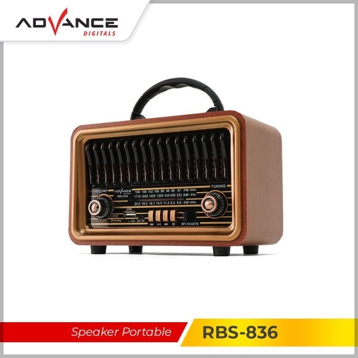 Speaker Advance RBS-836 Model Radio Tua Bluetooth Clasic Dengan Led