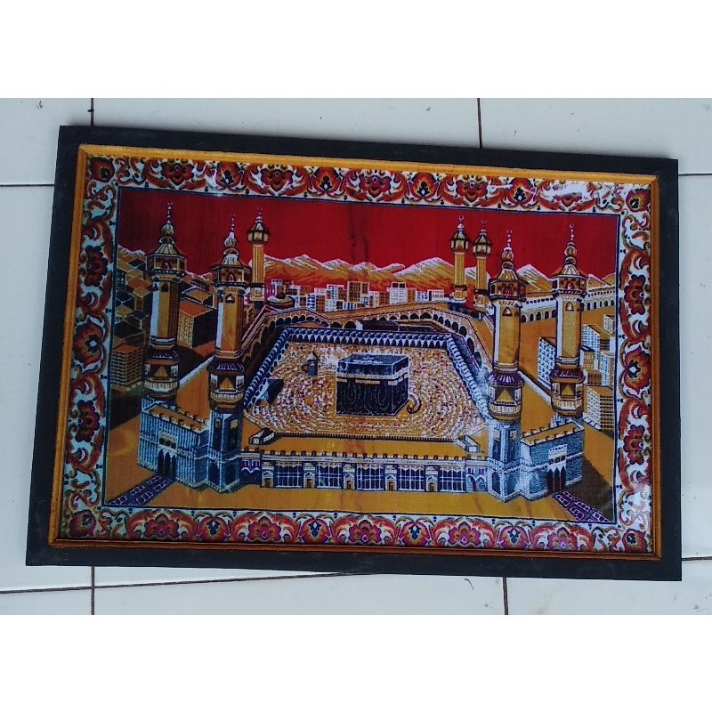 hiasan dinding sajadah Ka'bah mekkah plus bingkai ukuran 65×45
