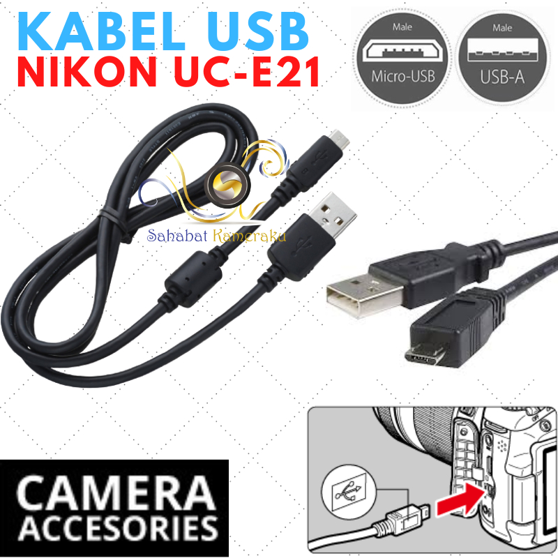 Kabel Data USB Kamera Nikon (Tipe UC-E20 / UC-E21) D3400 D3500 D7500 D5600 J5 J4 V3