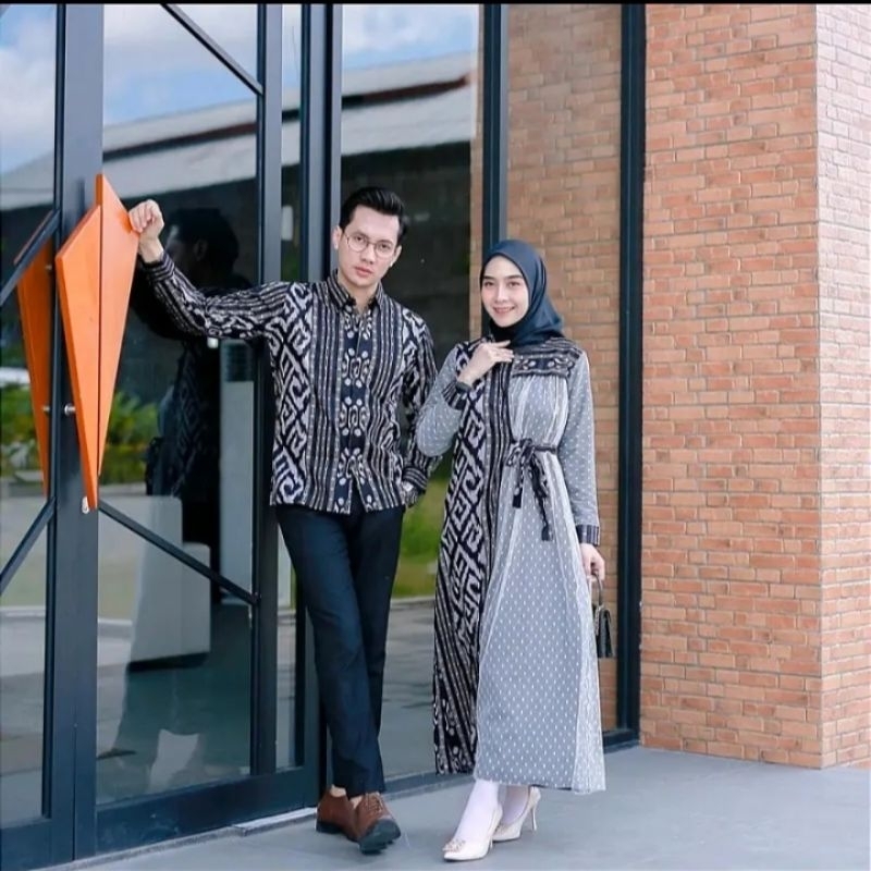 Baju Couple Gamis Kemeja Tenun Viral Kekinian Kondangan Lamaran