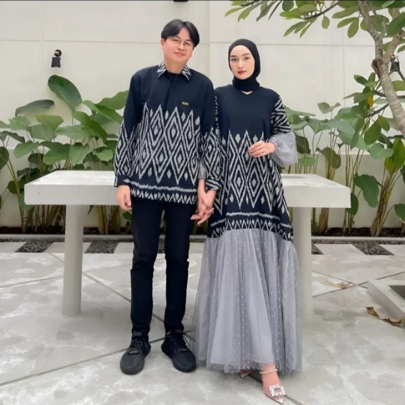 Baju Couple Gamis Kemeja Tenun Kekinian Viral Kondangan Lamaran Kantoran