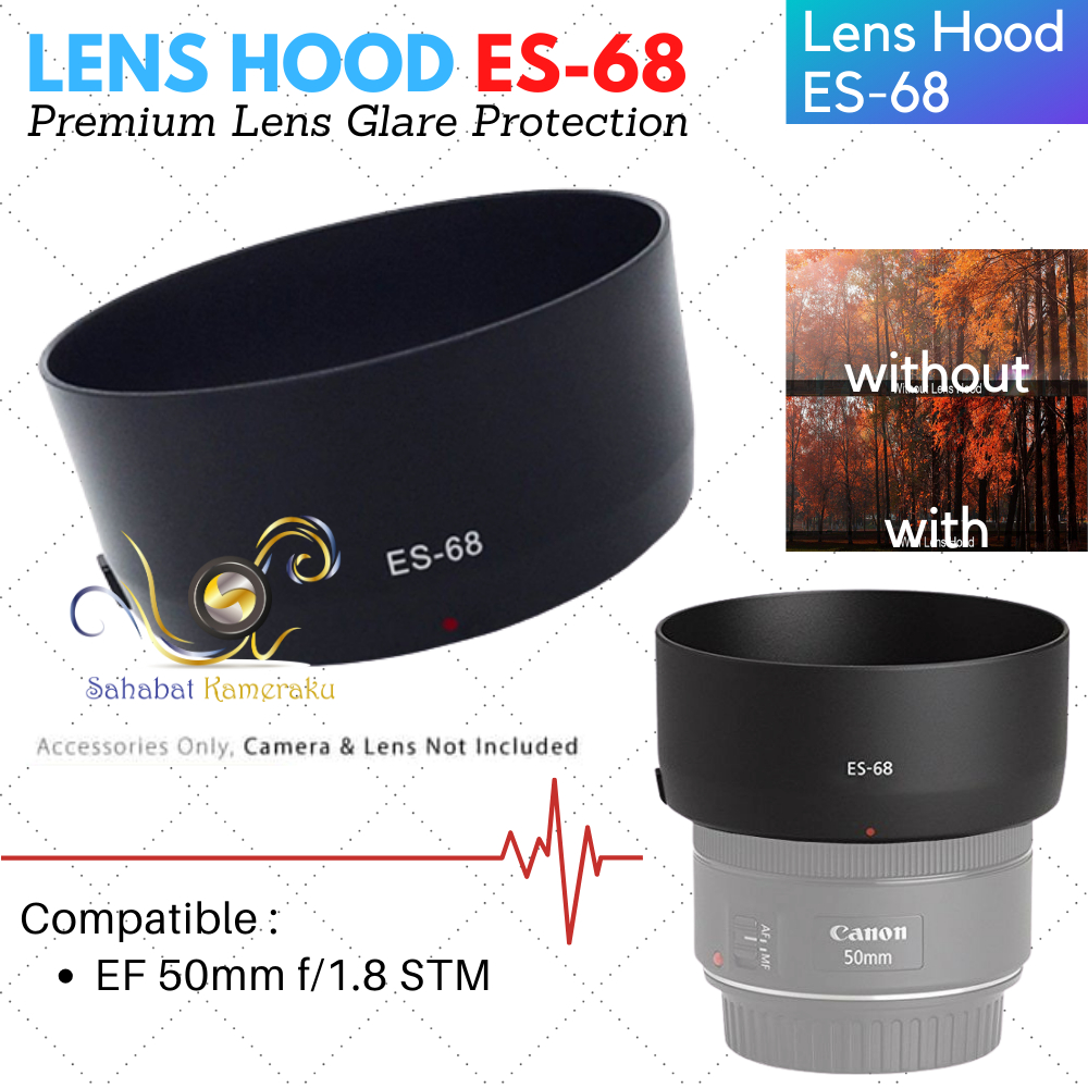 Lens Hood Tudung Lensa ES68 ES-68 49mm for Canon EOS Fix EF 50mm f/1.8 F1.8 STM Kamera DSLR Canon 1000D 550D 600D 650D 700D 750D 800D 850D 1100D 1200D 1300D 1500D 60D 70D 77D 80D 90D 7D 6D 5D 7DII 6DII