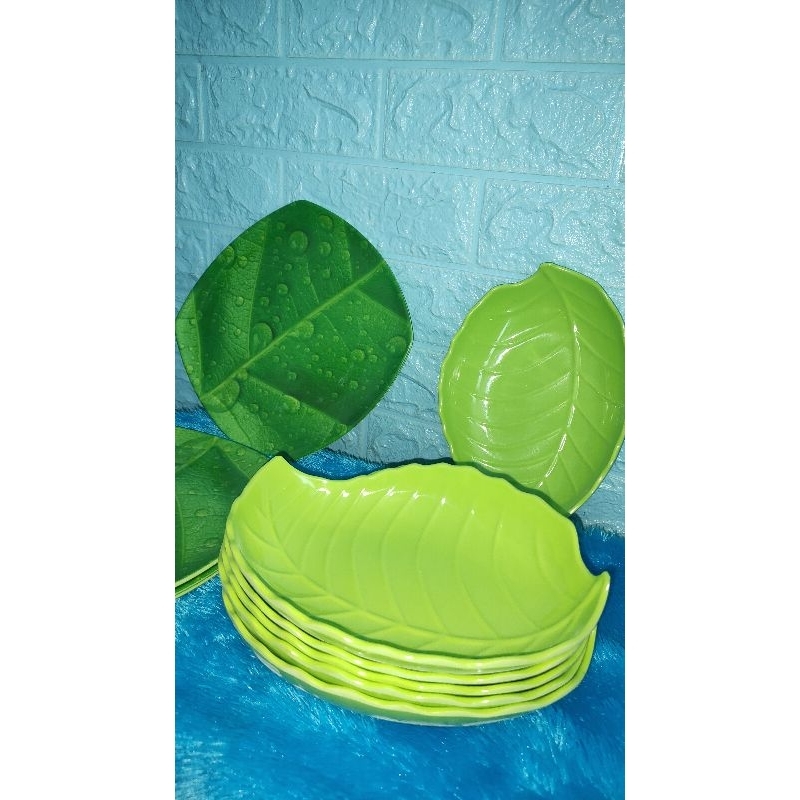 set piring melamin daun hijau