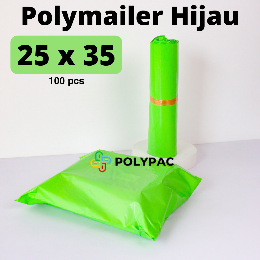 

Polymailer HIJAU [25x35] isi 100 pcs - Polymailer Lem Warna Hijau Apel Premium