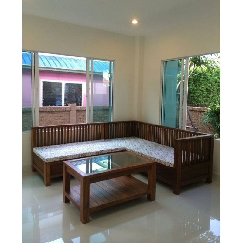 KURSI TAMU SUDUT MINIMALIS KAYU JATI SIMPLE DUDUKAN BUSA