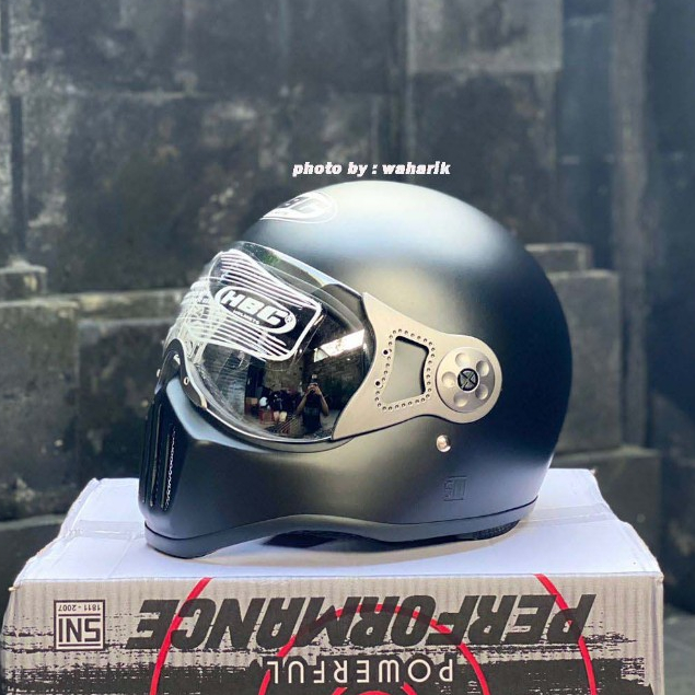 Helm Cakil Hitam Dop Retro + Visor