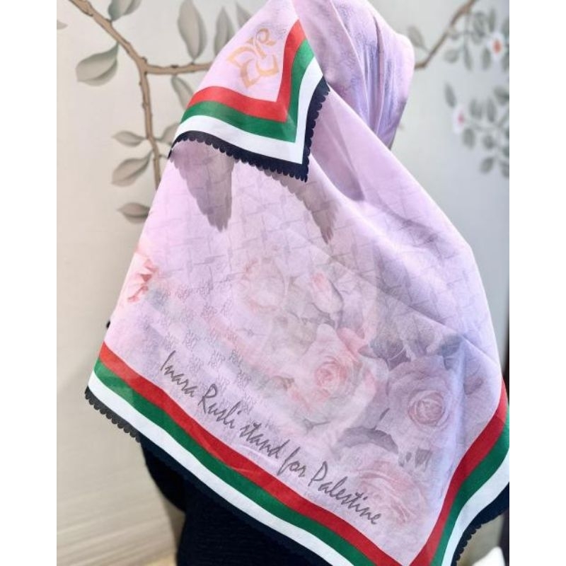 Hijab Palestina Segi Empat Inara Rusli Motif Voal Pemium Lasercut Sublim