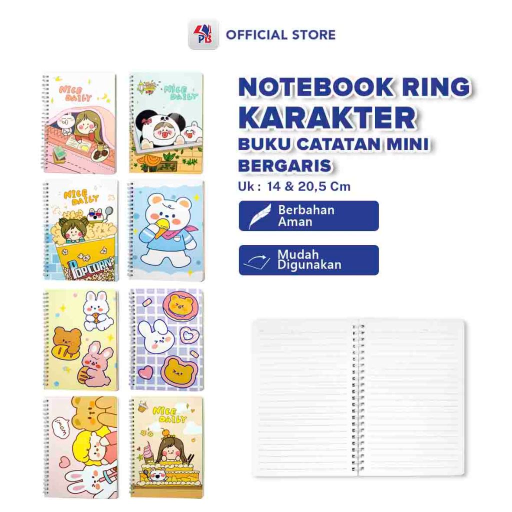 

Notebook Ring Karakter / Buku Catatan Mini Ukuran A5 Isi 60 Lembar Bergaris / PB EDUKASI ANAK - PBNB