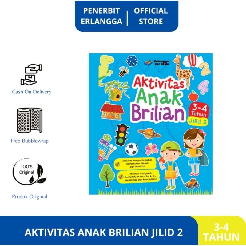 ORI buku aktivitas anak brilian jilid 2 untuk usia 3-4 tahun penerbit Erlangga for kids