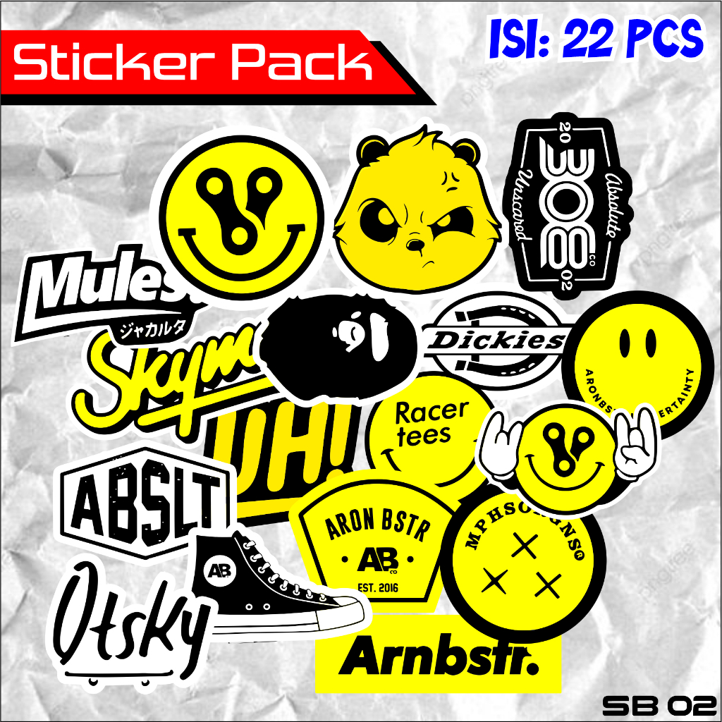 22 Pcs Sticker Pack Brand Aesthetic (SB01) Anti Air Untuk Laptop Case Tumbler Koper Hp Helm, Stiker 
