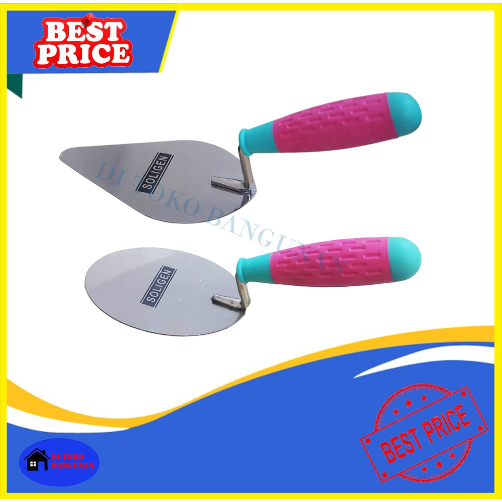 Sendok Semen Soligen Bulat Dan Lancip 6"- 7" Cetok Tebal Gagang Karet