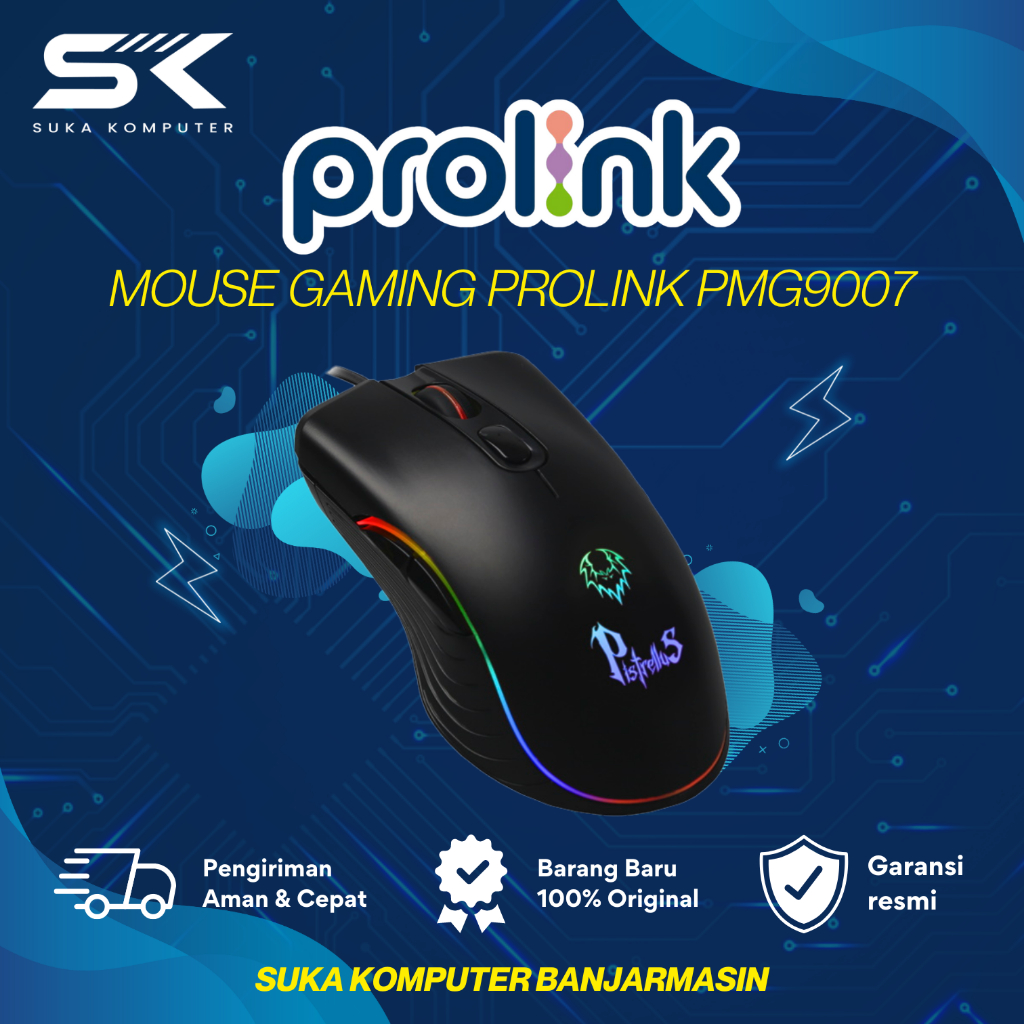 MOUSE GAMING PROLINK PMG9007 PISTRELLUS - Hitam, 6 Tombol, DPI 800-3200