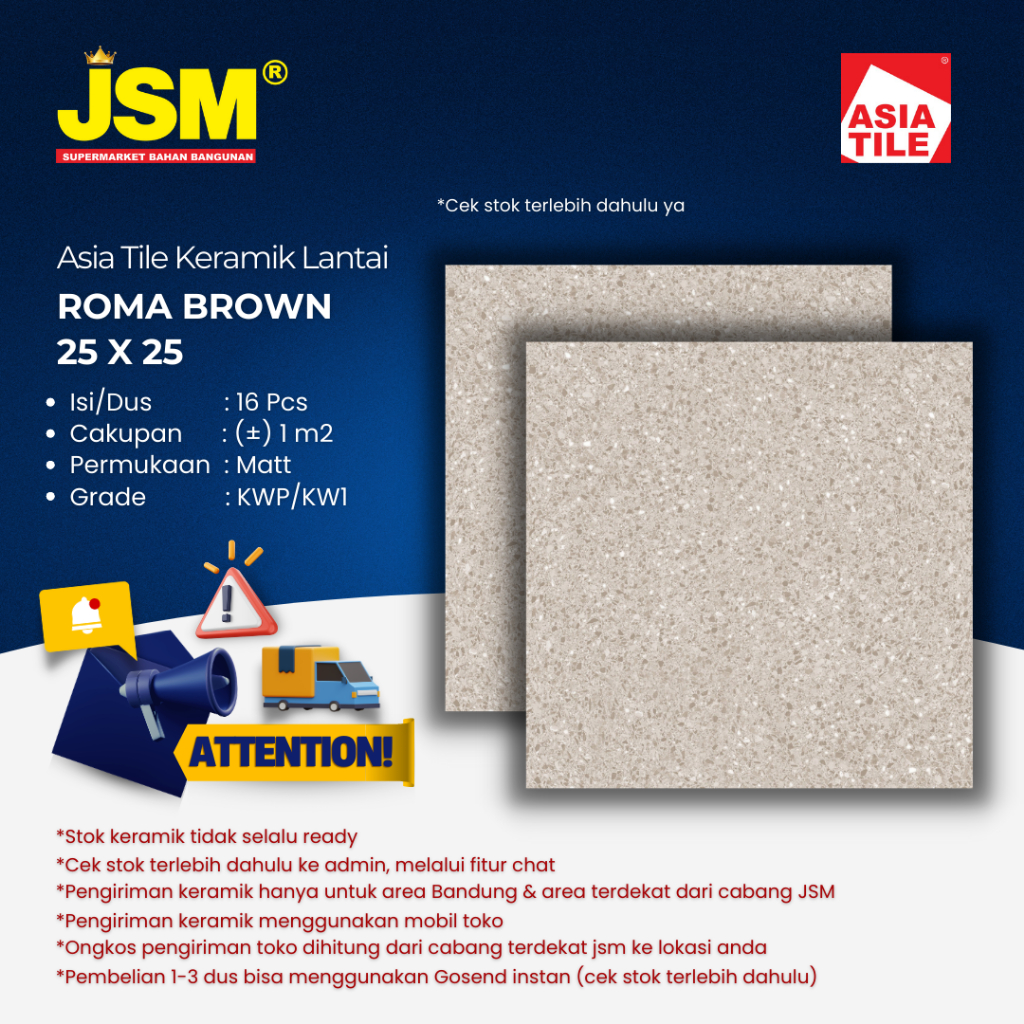 Asia Tile Keramik Lantai Kamar Mandi Roma Brown Matt 25x25 - JSM Supermarket Bahan Bangunan
