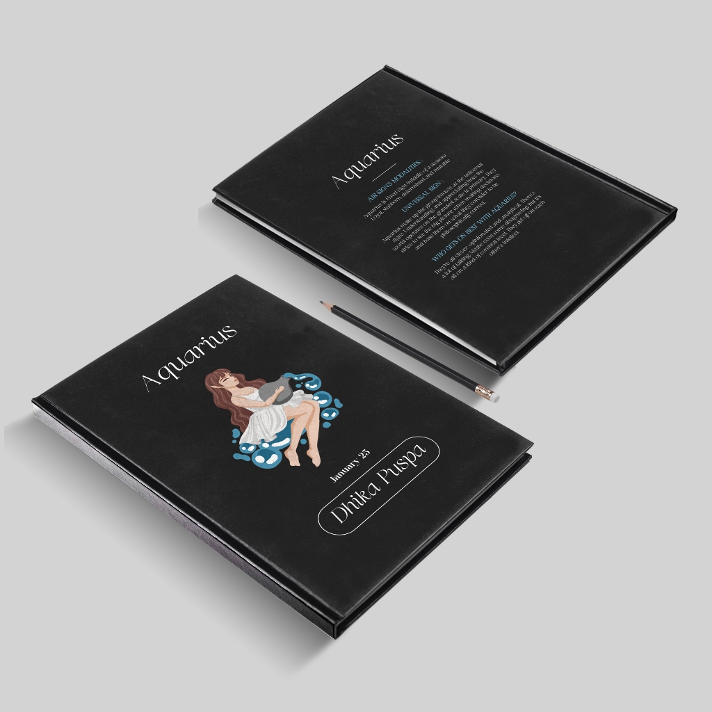 

Buku Catatan / Notebook / Planner book dengan inisial nama dan design Zodiak/Zodiac