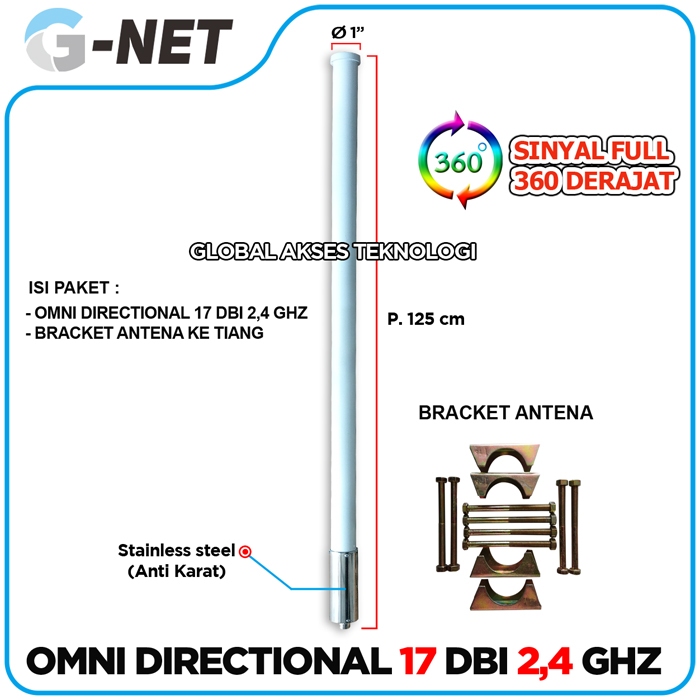Antena wifi GNET Omni directional 17 dBi 2,4 GHz cocok untuk  ubiquity bullet m2hp / mikrotik groove
