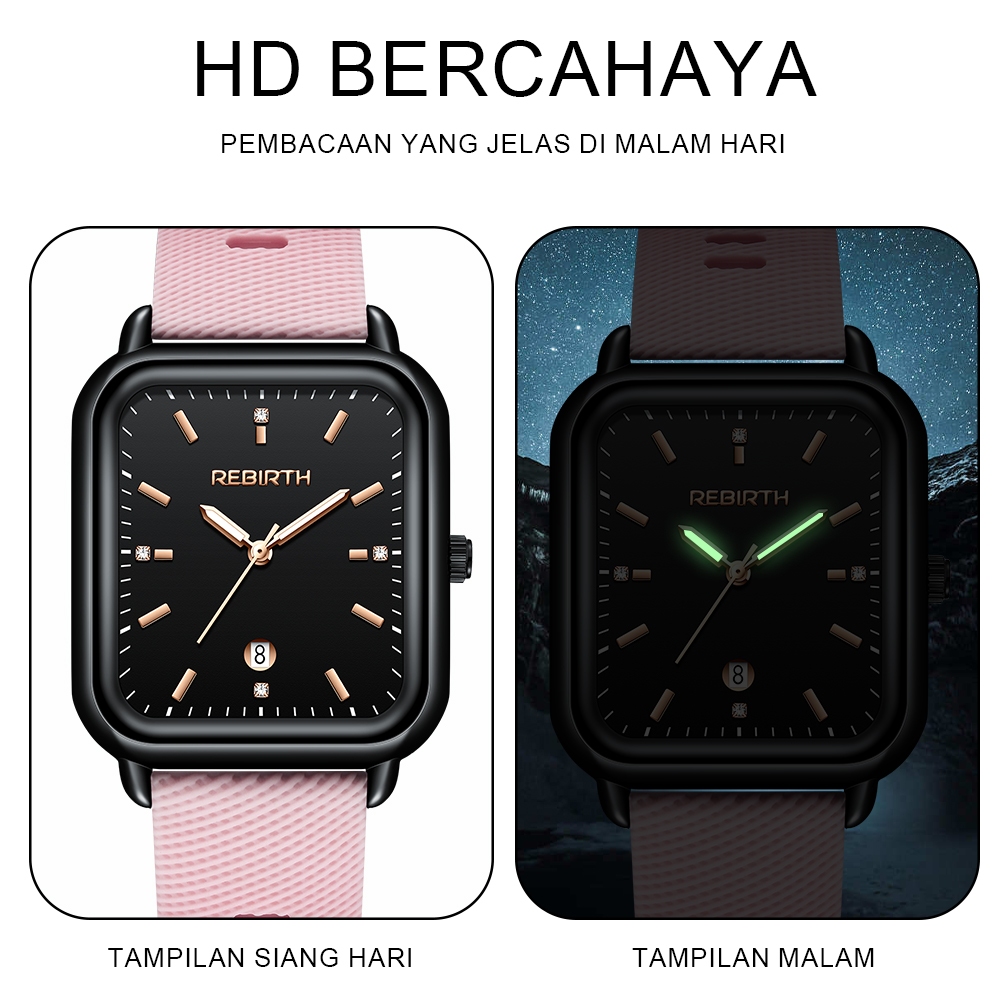REBIRTH Jam Tangan Wanita Korea Anti Air Kuarsa Kasual Elegan Tali Silikon Jam Tangan Cewek Original-8