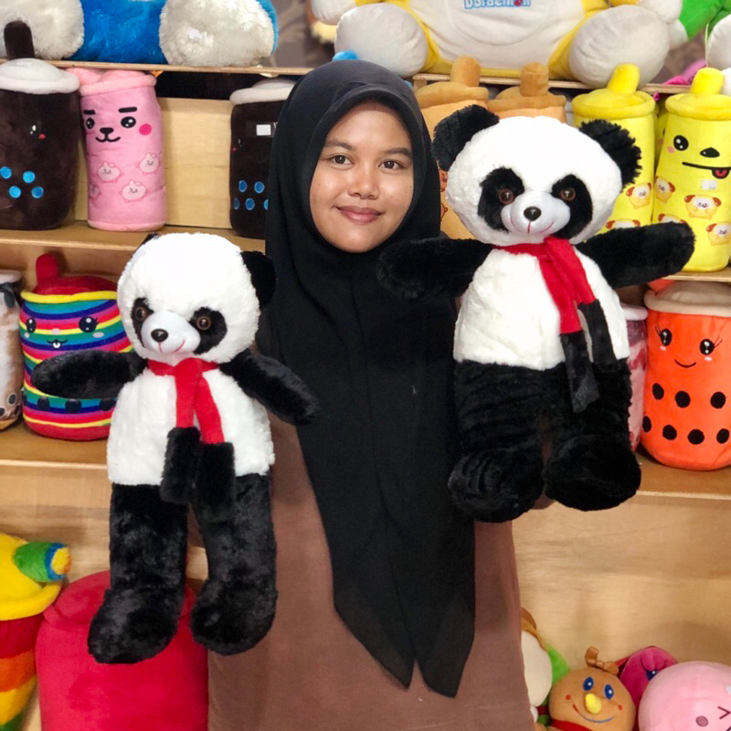Boneka panda syal berdiri lucu boneka beruang teddy bear hitam putih