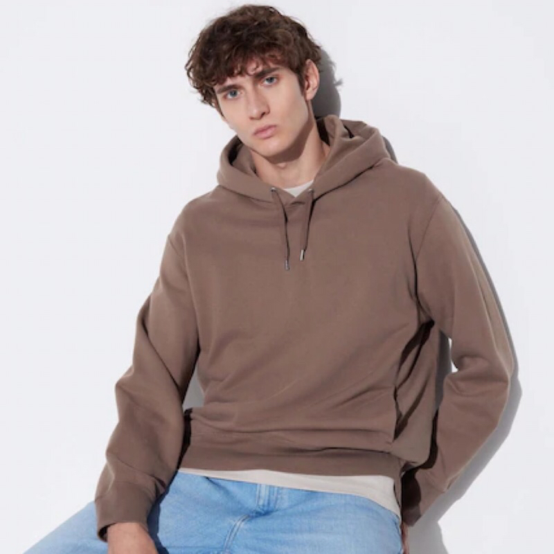 UNIQLO Men Sweat Pullover Hoodie Sweater Pria Lengan Panjang Brown