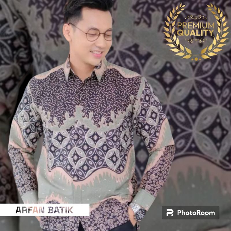 Batik pria premium ARJUNA Hijau Sage/kemeja atasan pria/kemeja warna hijau sage/kemeja batik terbaru