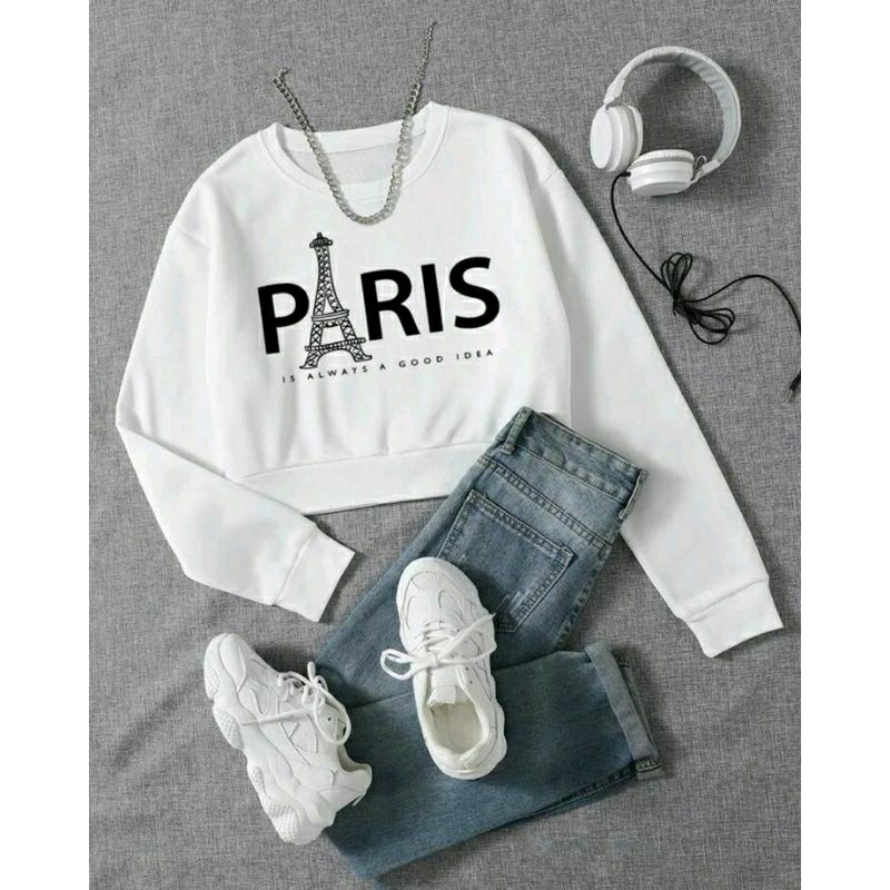 PARIS SWEATER CROP OVERSIZE KOREA STYLE