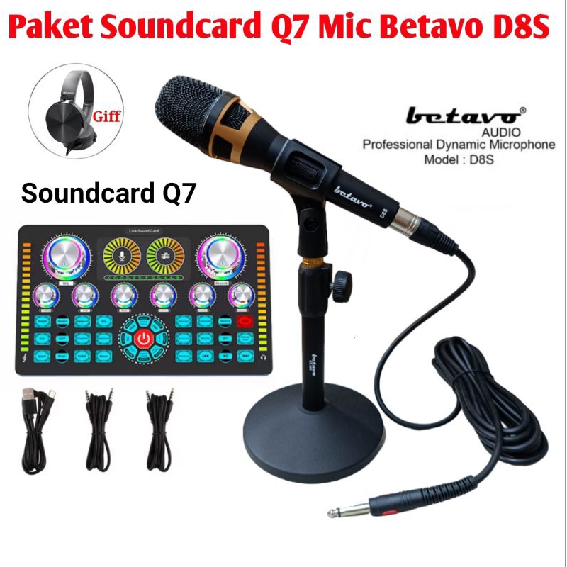Paket Live Streaming Soundcard Q7 Mic Dynamic Betavo D8S Stand Meja Besi ST202 Recording Terbaik