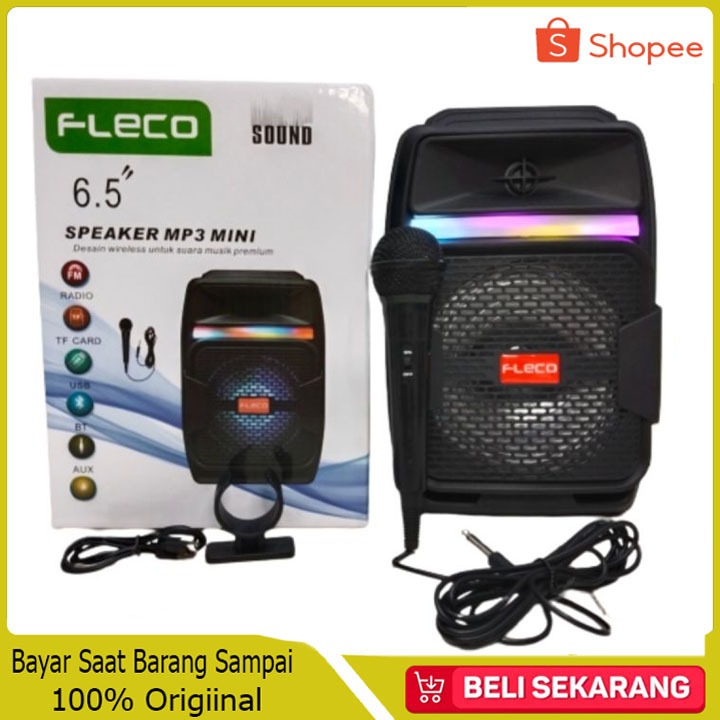 Speaker Bluetooth Karaoke Fleco F-6111/F-6112 6,5 Inchi Gratis Microphone Super Bass/Salon Aktif FRE