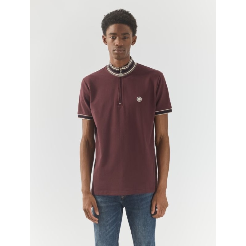 Pretty Green Marriot Zip Polo Shirt Burgundy Original