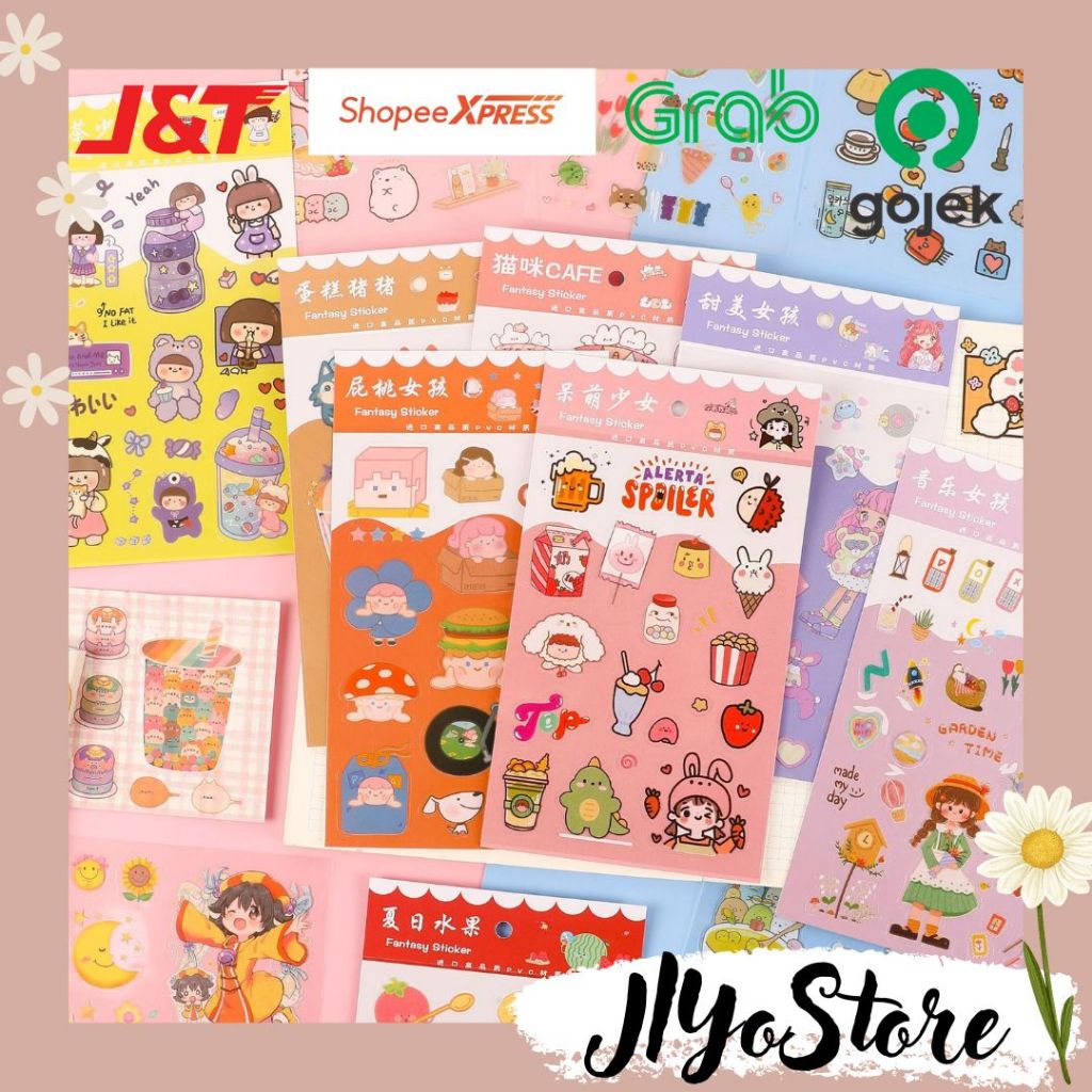 

6lembar Stiker Sticker Anti Air Bujo Jurnal DIY Journal Scrapbook Planner Kartun Aesthetic Lucu