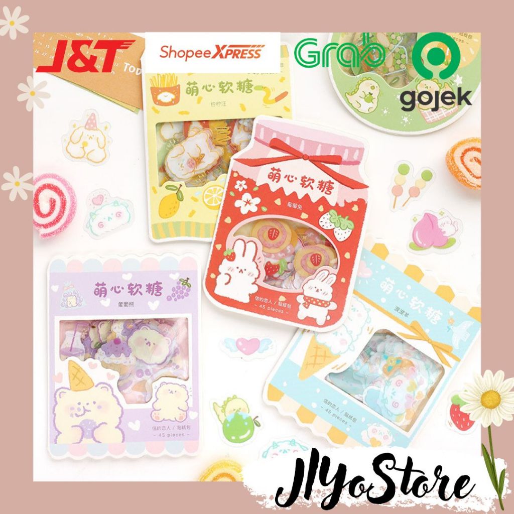 

45pcs Stiker Sticker Anti Air Bujo Journal Jurnal Scrapbook Planner Beruang Kelinci Aesthetic Lucu