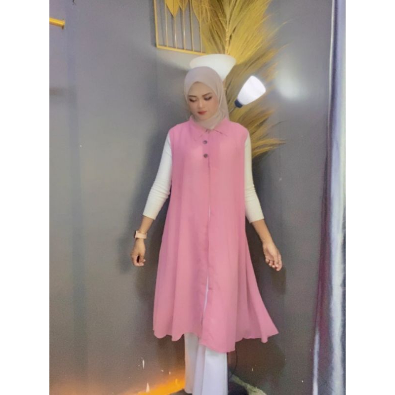 Baju Long Outer Cardigan Kardigan Gardigan Jumbo Tanpa Lengan Kancing Batok Terbaru 2024