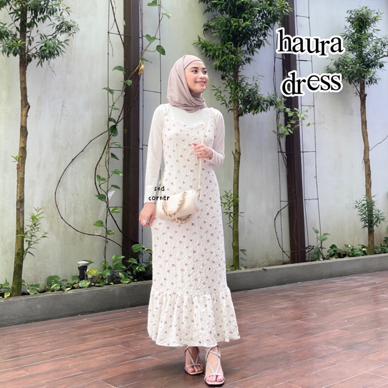 GROSIR HAURA FLORAL DRESS | KOREAN DRES OVERALL TANPA LENGAN MOTIF BUNGA 