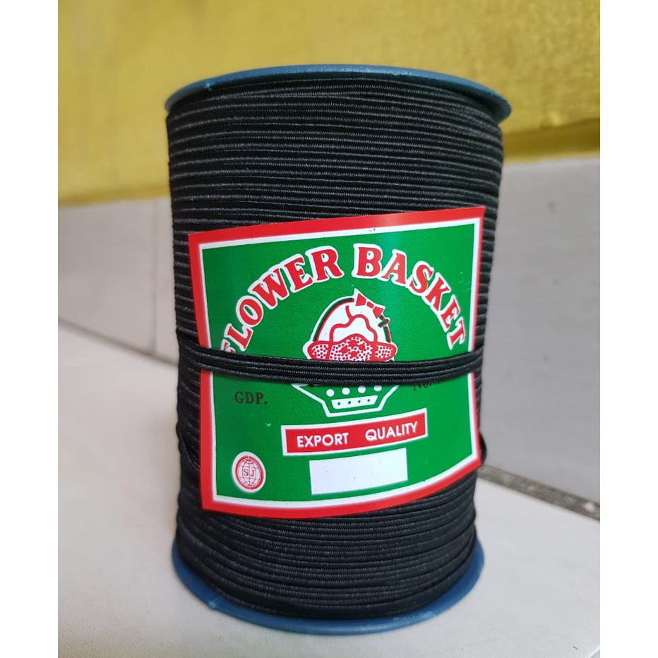 Termurah Karet elastis Flower Basket Hitam 4mm / Karet Masker Hitam 90yard