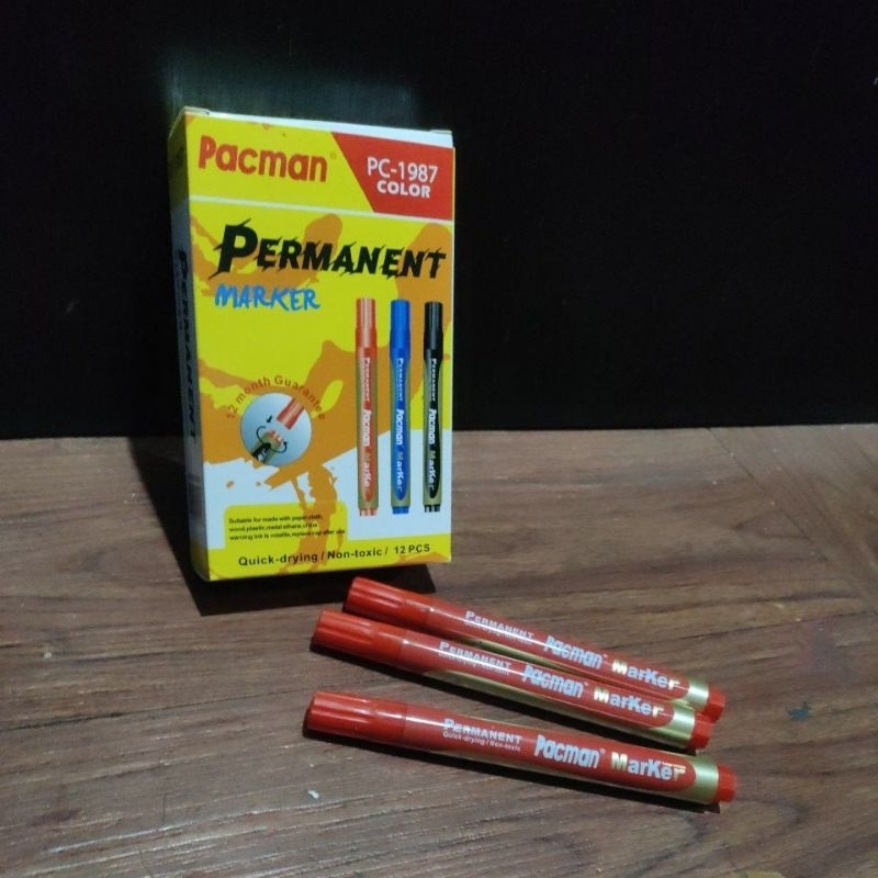 

1lsn(12pcs) Spidol PacMan Permanent merah spidol murah