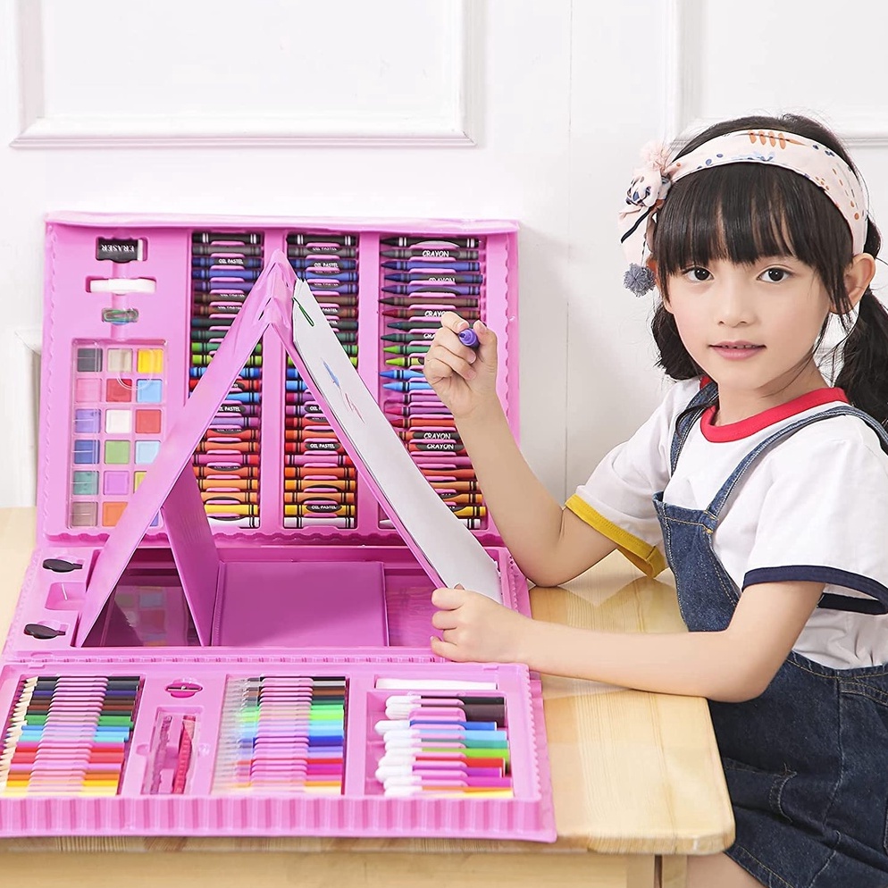 

Baru Crayon Anak Pengasah 208pcs Set Alat Menggambar Melukis Anak-anak Crayon Cat Air Pensil WHI