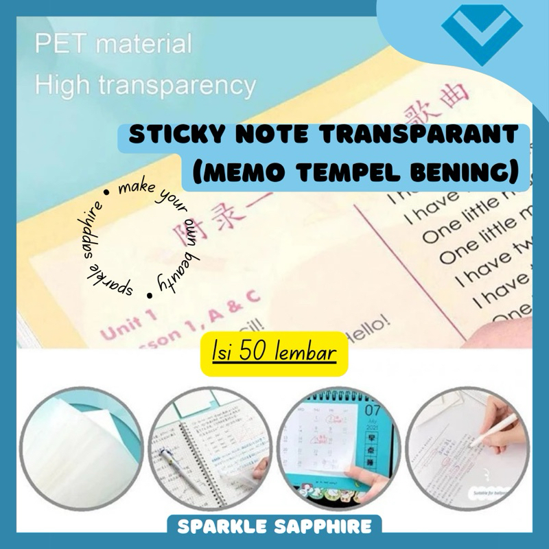 

STICKY NOTE TRANSPARANT 50 LEMBAR BENING TEMBUS MEMO NOTES TEMPEL