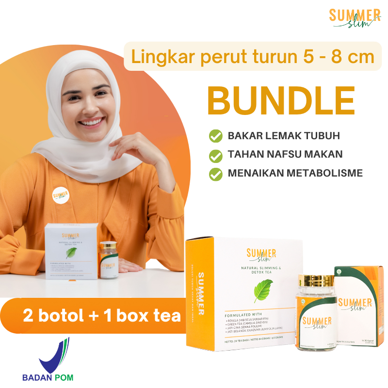 [Turun 3 - 5 kg] 2 Botol Summer Slim + Teh Detoks - Obat Diet Pelangsing BPOM