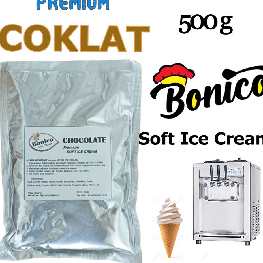 

ZMWW4262 8.8 BONICO COKLAT SOFT ICE CREAM POWDER 500gr PREMIUM RESTO premix bubuk es krim mesin lembut Chocolate softmix