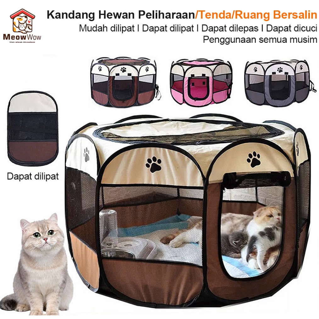 12.12 Flash Sale MEOWWOW Kandang Lipat Tenda Hewan Peliharaan kucing Pagar Tenda Lipat Portabel Deng