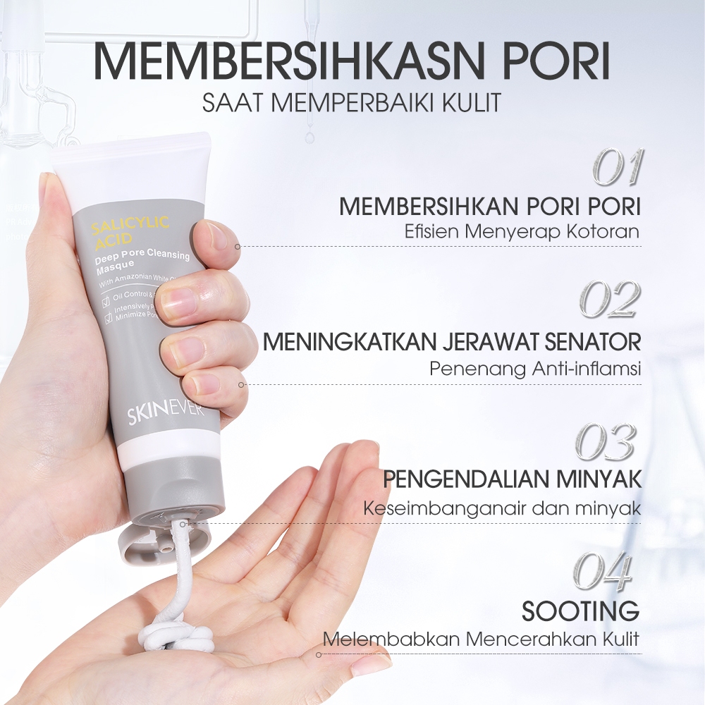 SKINEVER Clay Mask Masker Pembersih Pori Dalam Asam Salisilat Masker Lumpur Pengontrol Minyak Pembersih Dalam 80ML