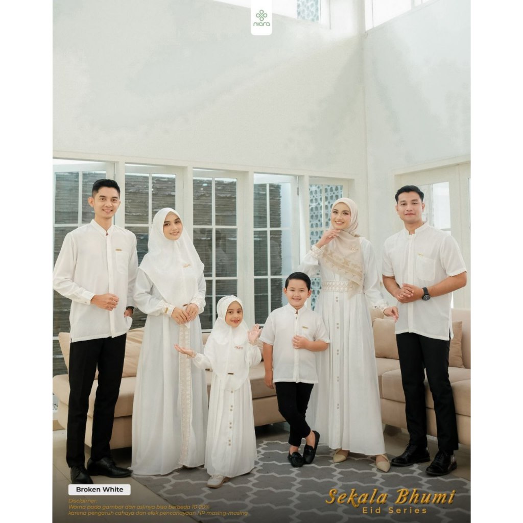 Baju Couple Keluarga Lebaran 2024 Sarimbit Sekala Bhumi Broken White By Niara Family Set