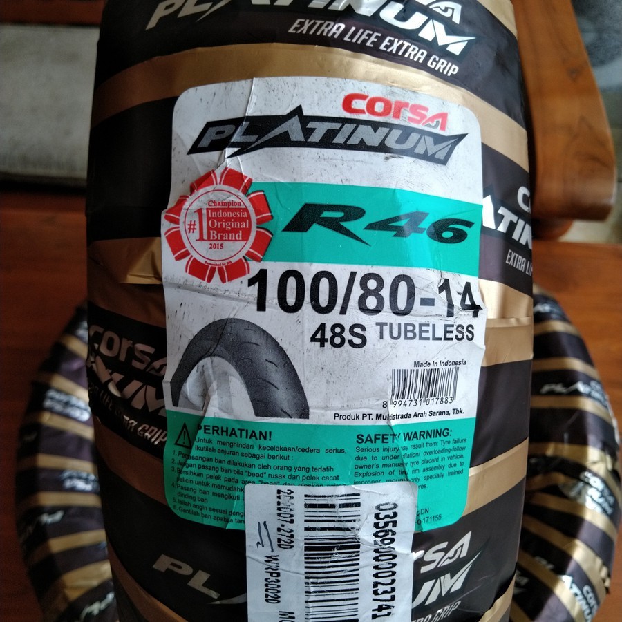 BAN CORSA PLATINUM R46 90/80-14 RING 14 TUBBLESS TUBLES  SOFT COUMPOND ORIGINAL NEW PRODUKSI TERBARU